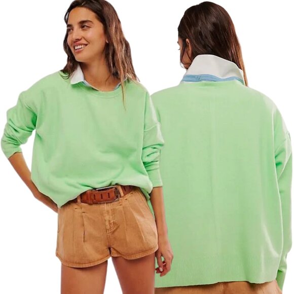 Free People Luna Pullover Sweater Women's Small Kiwi Candy Knit Oversized NWT - Picture 1 of 16